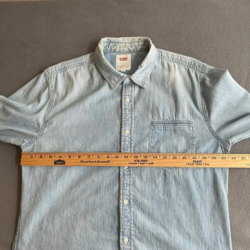 Levis Western Boho Long‎ Sleeve Button Down Mens? Unisex L Faded Light Blue Wash